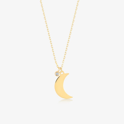 Diamond Moon Necklace in 14K Solid Gold