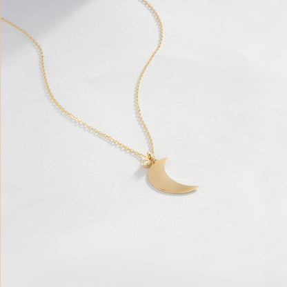 Diamond Moon Necklace in 14K Solid Gold