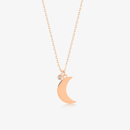 Diamond Moon Necklace in 14K Solid Gold