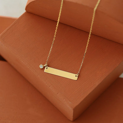 Diamond Bar Necklace in 14K Solid Gold