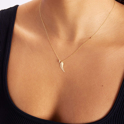 Diamond Angel Wing Pendant Necklace in 14K Solid Gold