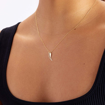 Diamond Angel Wing Pendant Necklace in 14K Solid Gold