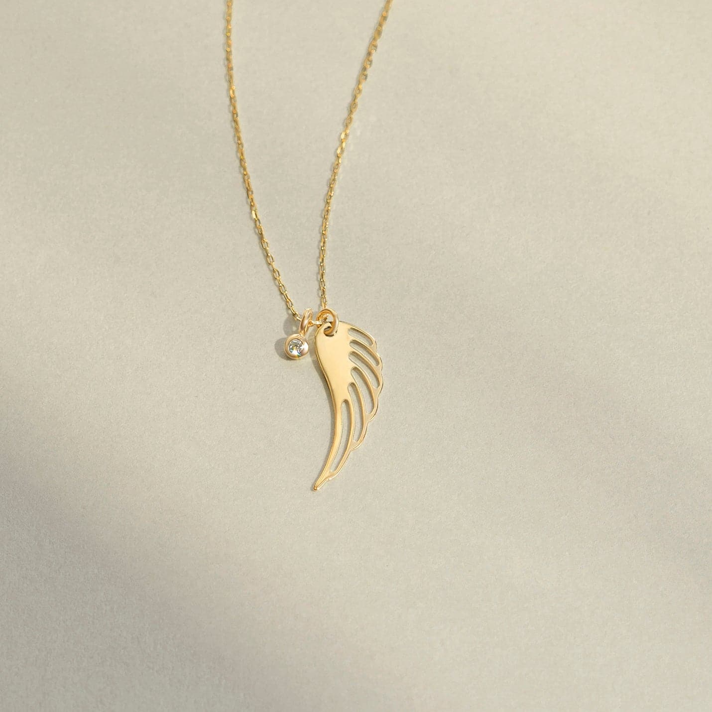 Diamond Angel Wing Pendant Necklace in 14K Solid Gold