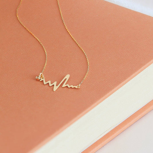 Diamond Heartbeat Necklace in 14K Solid Gold