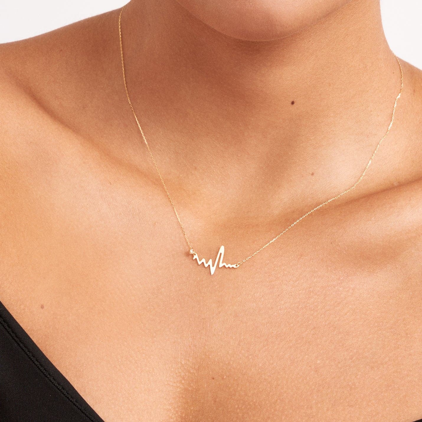 Diamond Heartbeat Necklace in 14K Solid Gold