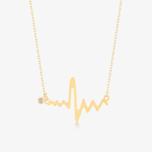 Diamond Heartbeat Necklace in 14K Solid Gold