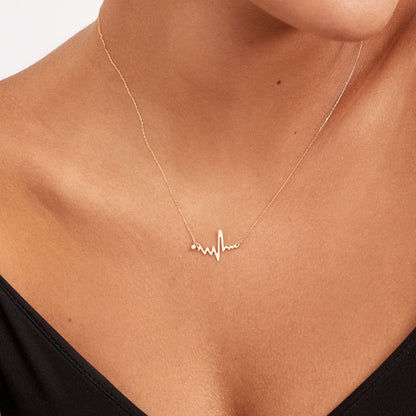 Diamond Heartbeat Necklace in 14K Solid Gold