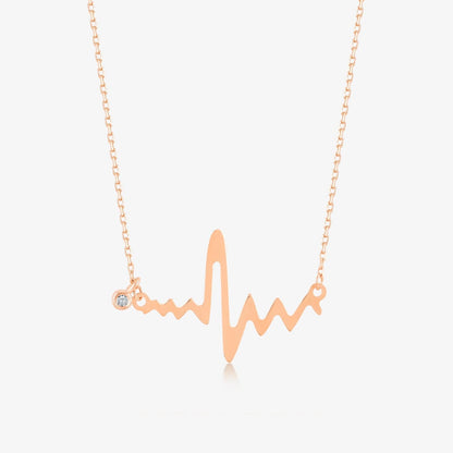 Diamond Heartbeat Necklace in 14K Solid Gold