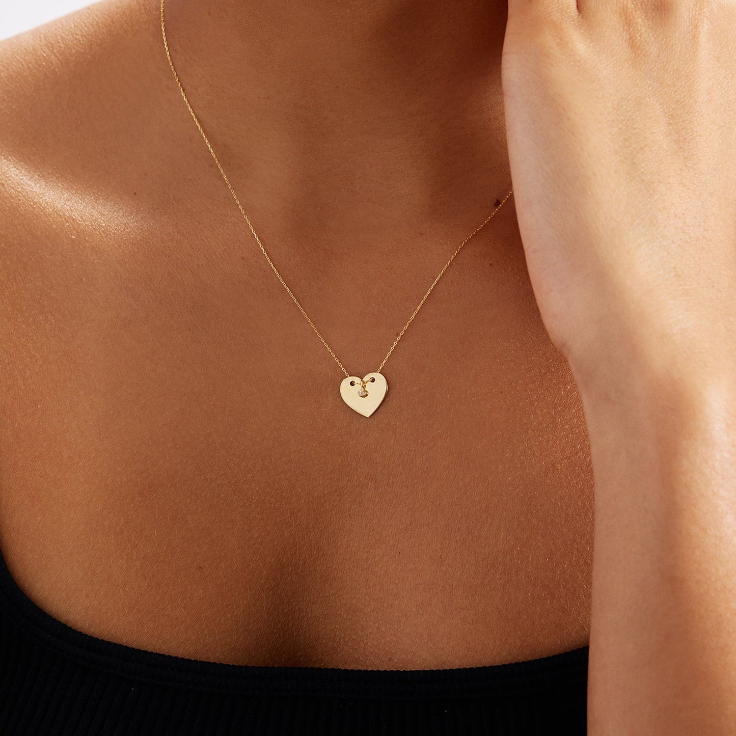 Diamond Heart Necklace in 14K Solid Gold