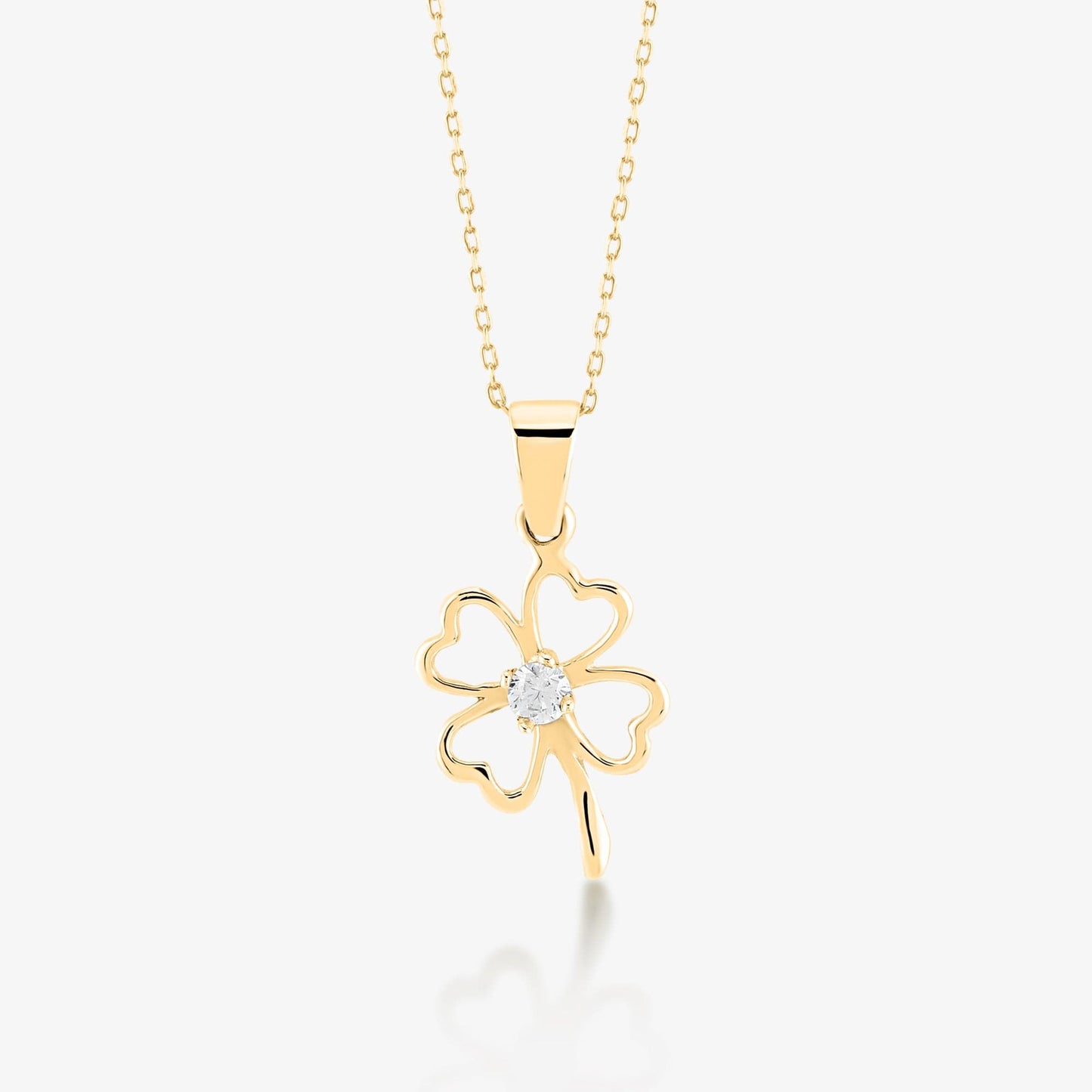 Collier pendentif trèfle à quatre feuilles en or 14 carats