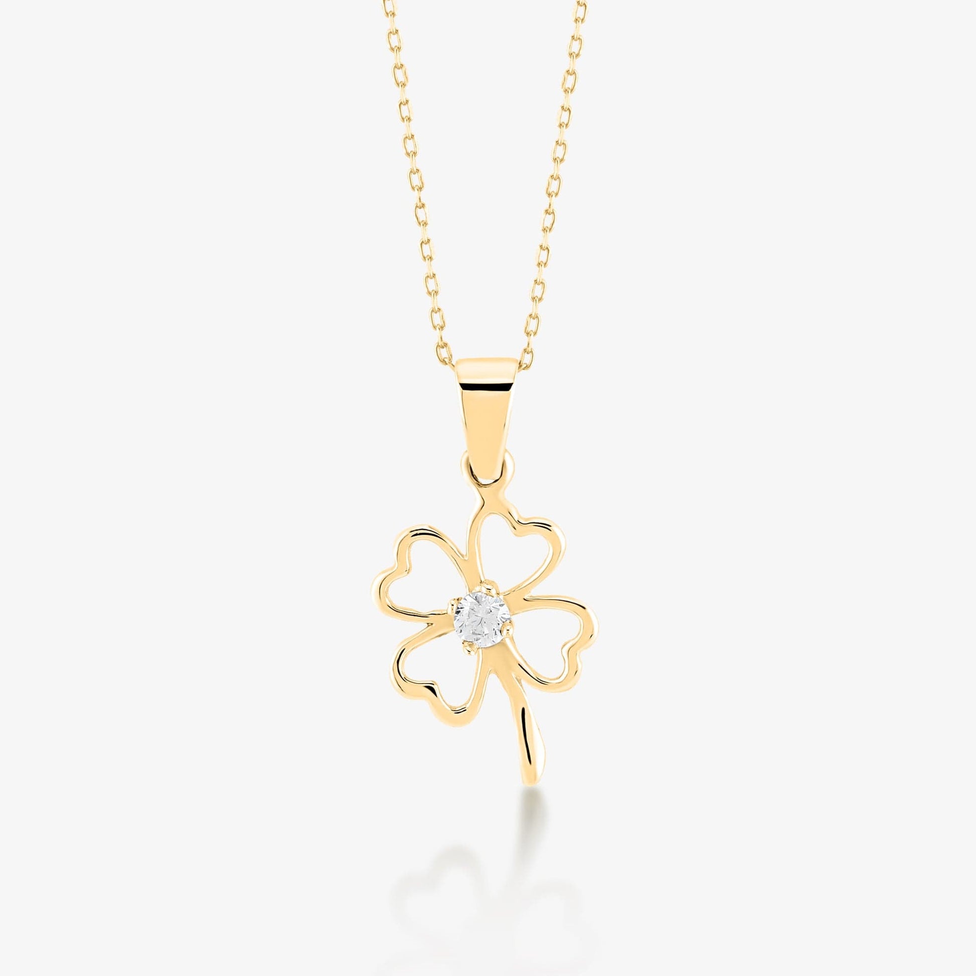 Gelin 14K Solid Gold Four Leaf Necklace Clover Pendant for Women