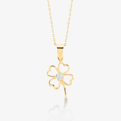 Collier pendentif trèfle à quatre feuilles en or 14 carats