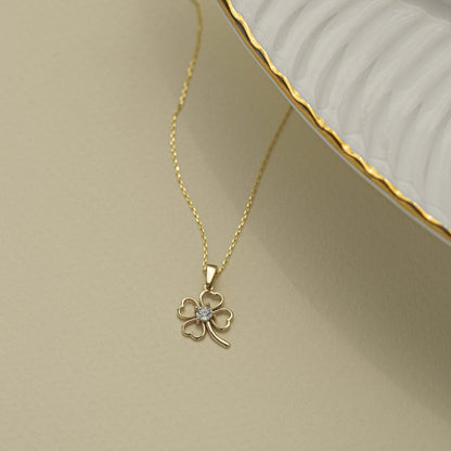 Four Leaf Clover Pendant Necklace in 14K Solid Gold