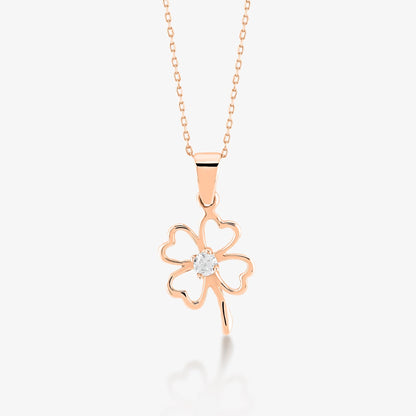 Collier pendentif trèfle à quatre feuilles en or 14 carats