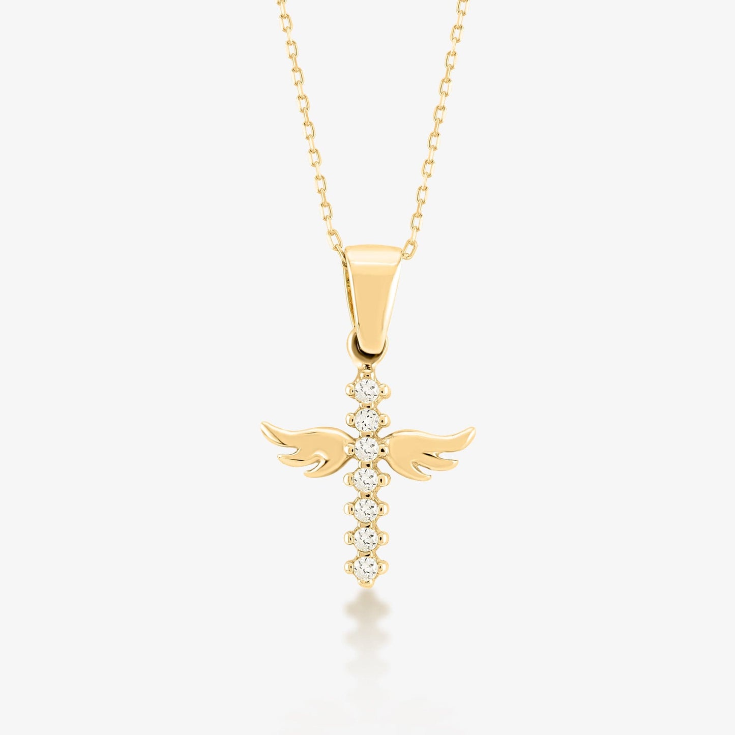 Angel Cross Necklace in 14K Solid Gold