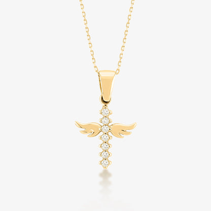 Angel Cross Necklace in 14K Solid Gold