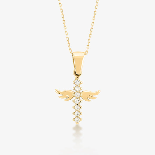 Angel Cross Necklace in 14K Solid Gold