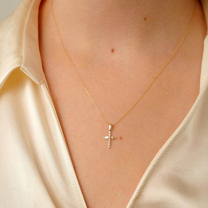 Angel Cross Necklace in 14K Solid Gold