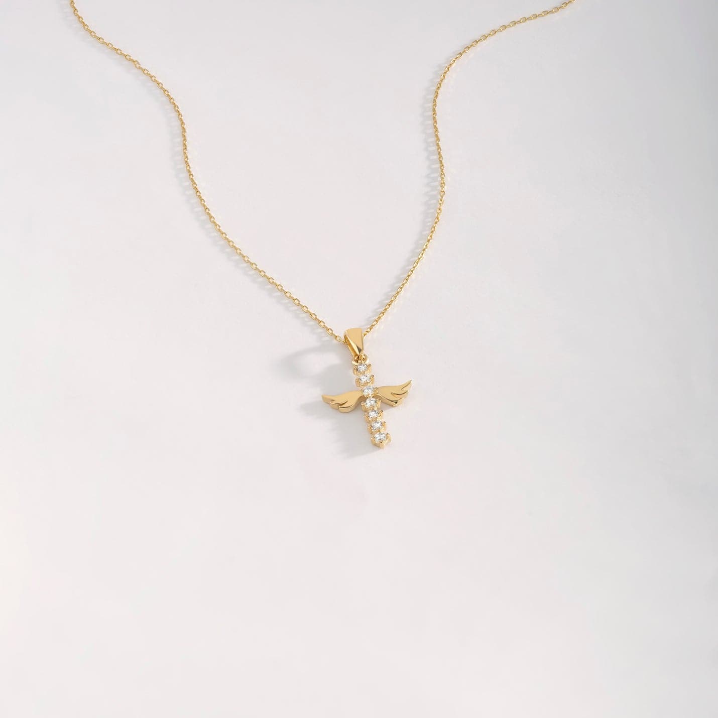 Angel Cross Necklace in 14K Solid Gold