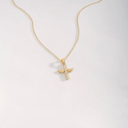 Angel Cross Necklace in 14K Solid Gold