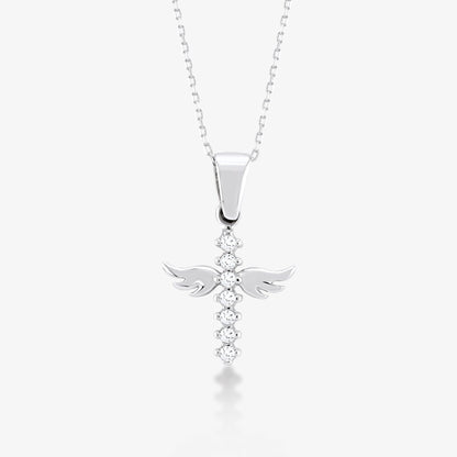 Angel Cross Necklace in 14K Solid Gold