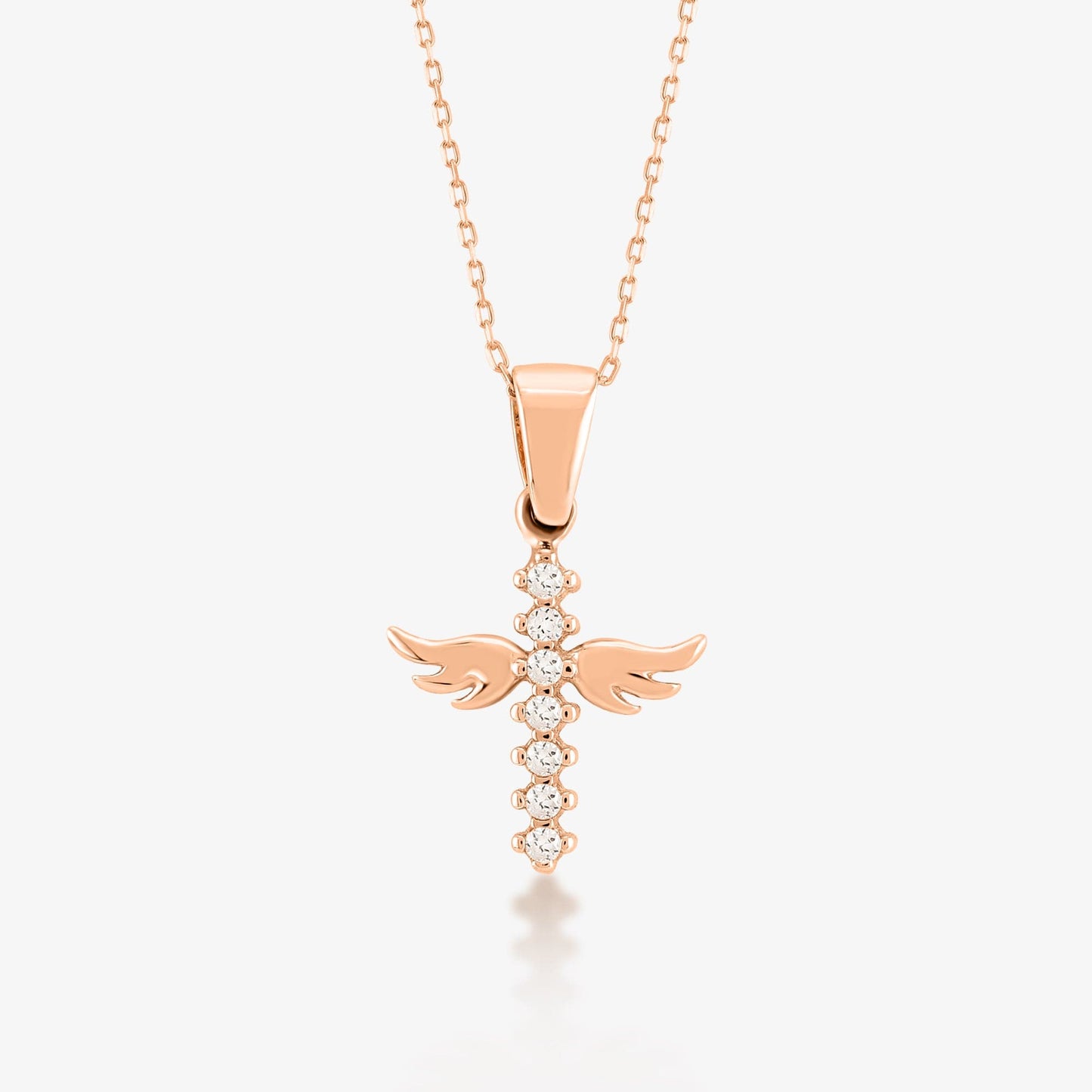 Angel Cross Necklace in 14K Solid Gold