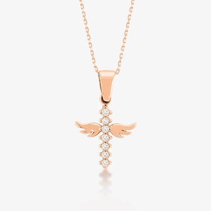 Angel Cross Necklace in 14K Solid Gold