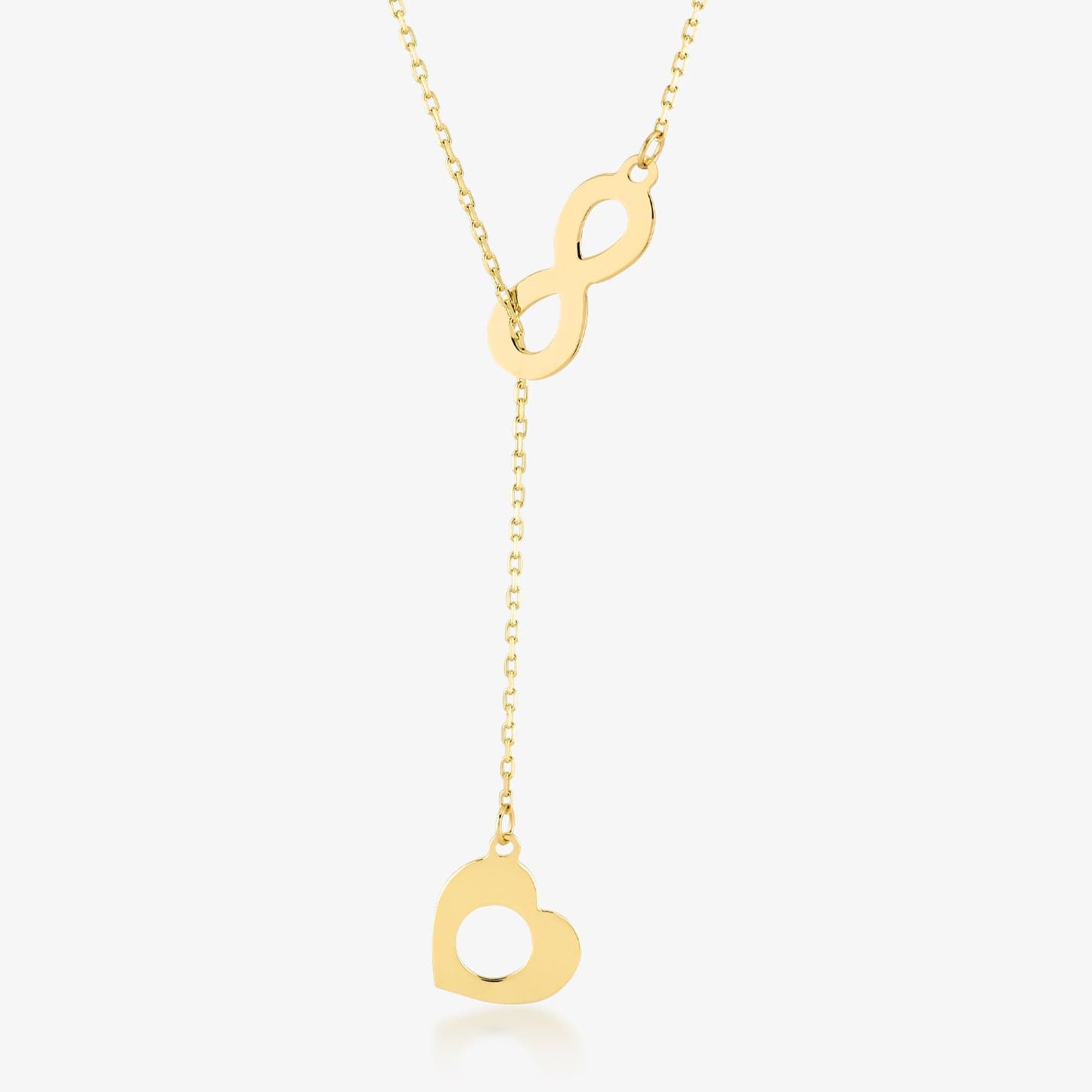 Infinity Sign and Heart Y-Necklace Pendant Necklace in 14K Solid Gold