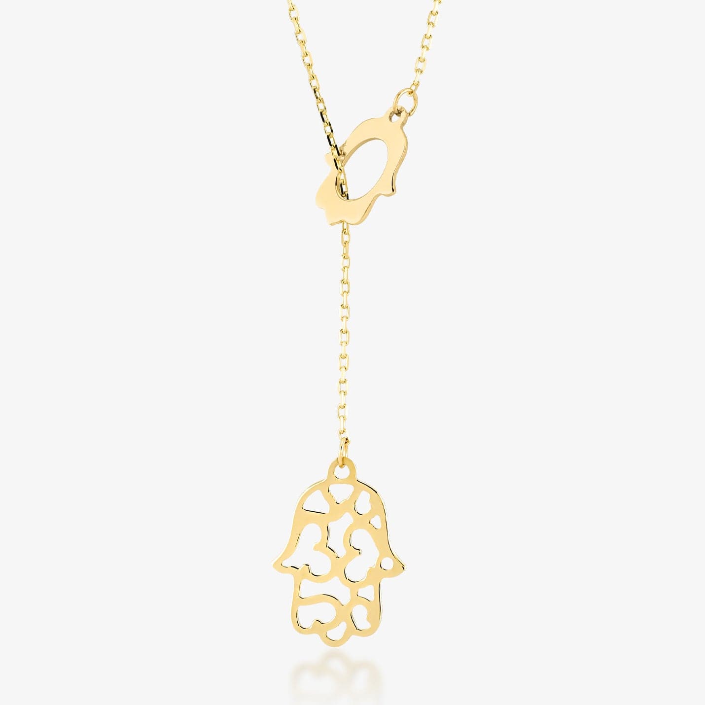 Hamsa Lariat Necklace in 14K Solid Gold