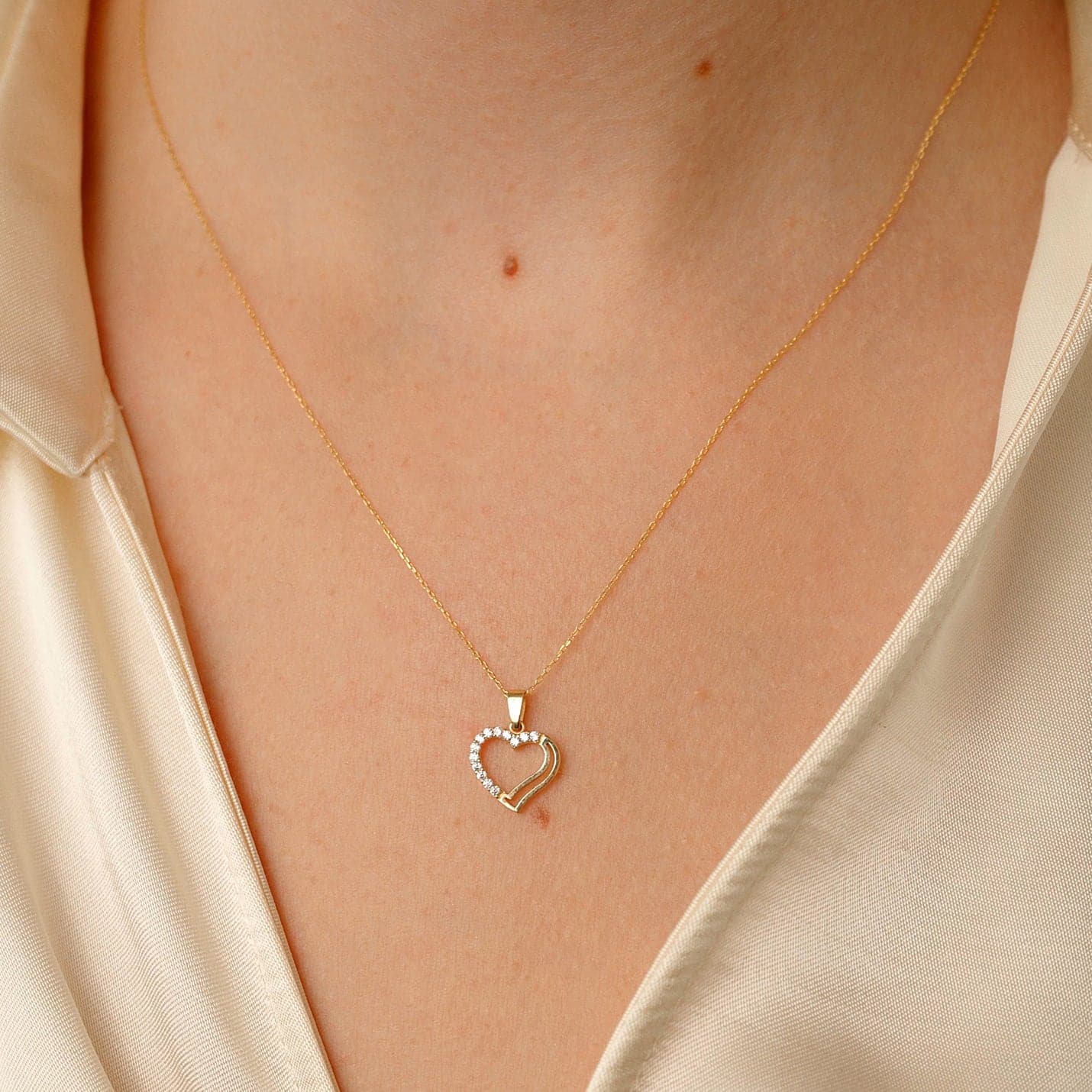 Two Hearts Necklace in 14K Solid Gold