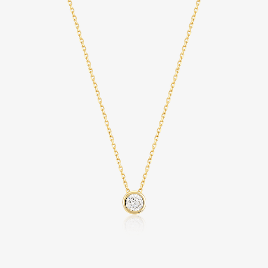 CZ Solitaire Necklace in 14K Solid Gold