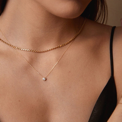 CZ Solitaire Necklace in 14K Solid Gold