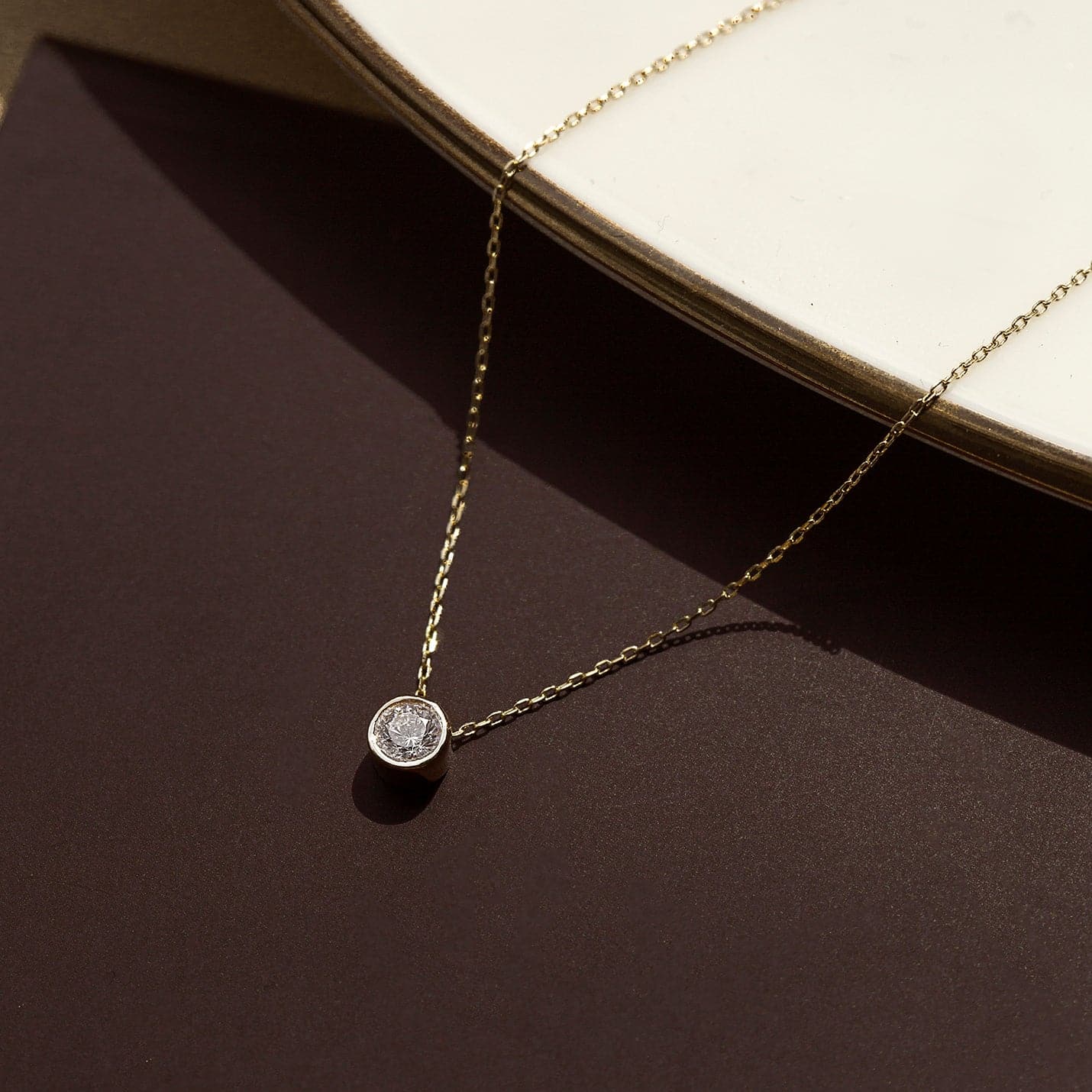 CZ Solitaire Necklace in 14K Solid Gold