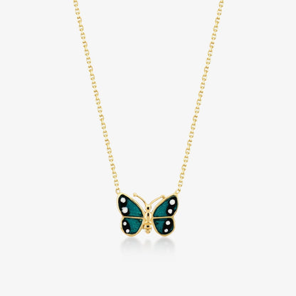 Collier Papillon en émail en or massif 14 carats