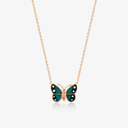 Enamel Butterfly Necklace in 14K Solid Gold