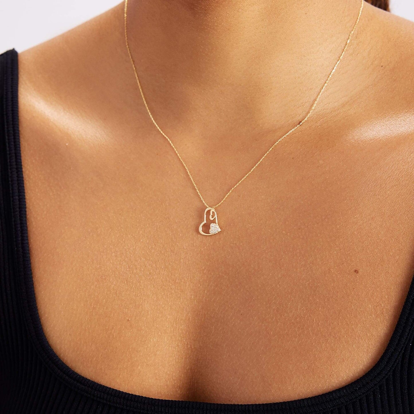 Triple Swirl Heart Pendant Necklace in 14K Solid Gold