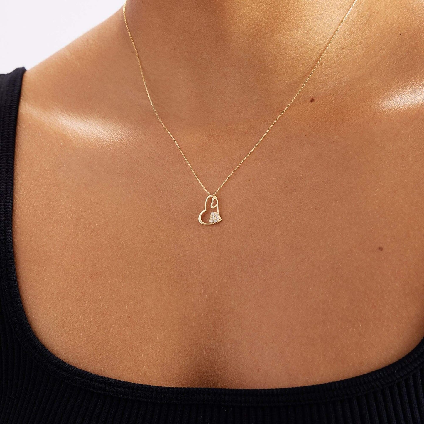 Triple Swirl Heart Pendant Necklace in 14K Solid Gold