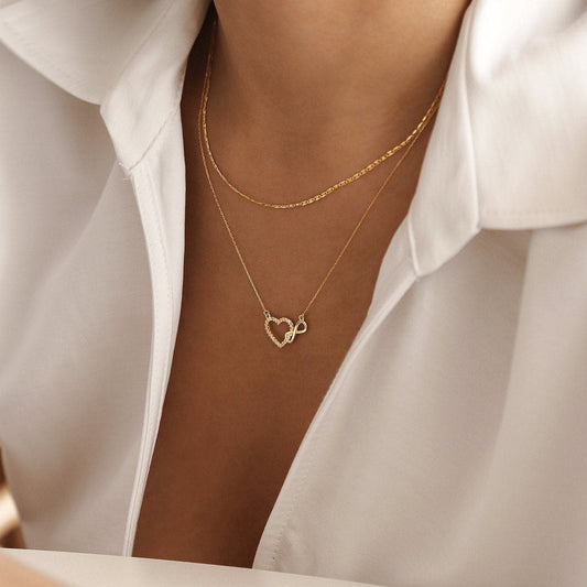 Heart Infinity Necklace in 14K Solid Gold