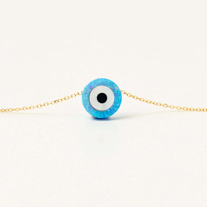 Opal Evil Eye Necklace in 14K Solid Gold