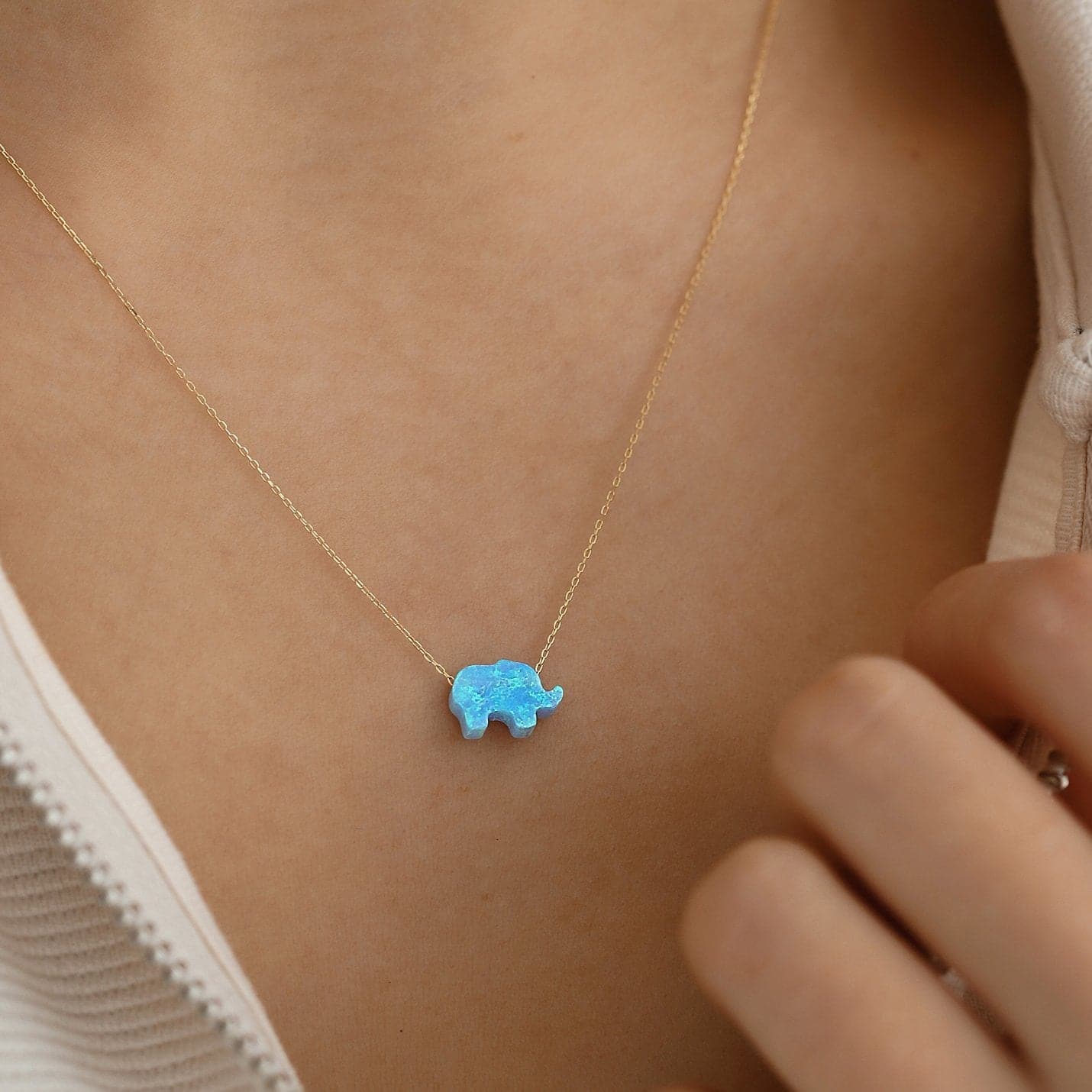 Opal Elephant Necklace