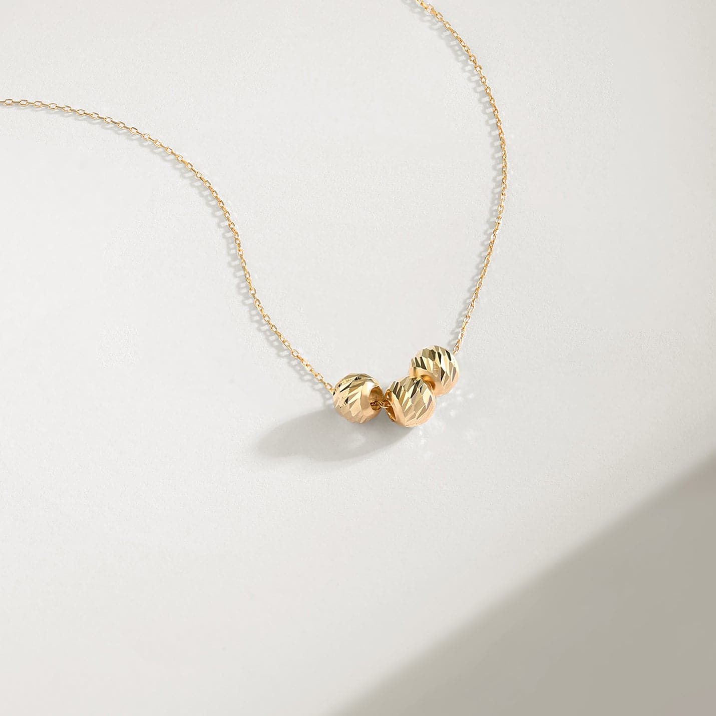 Three Beads Pendant Necklace in 14K Solid Gold