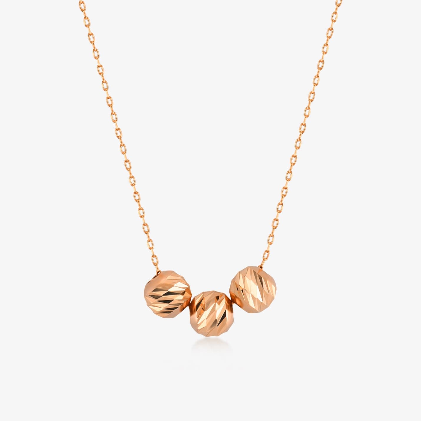 Three Beads Pendant Necklace in 14K Solid Gold