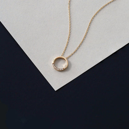 1/50 CT. T.W. Diamond Circle Pendant Necklace in 14K Solid Gold