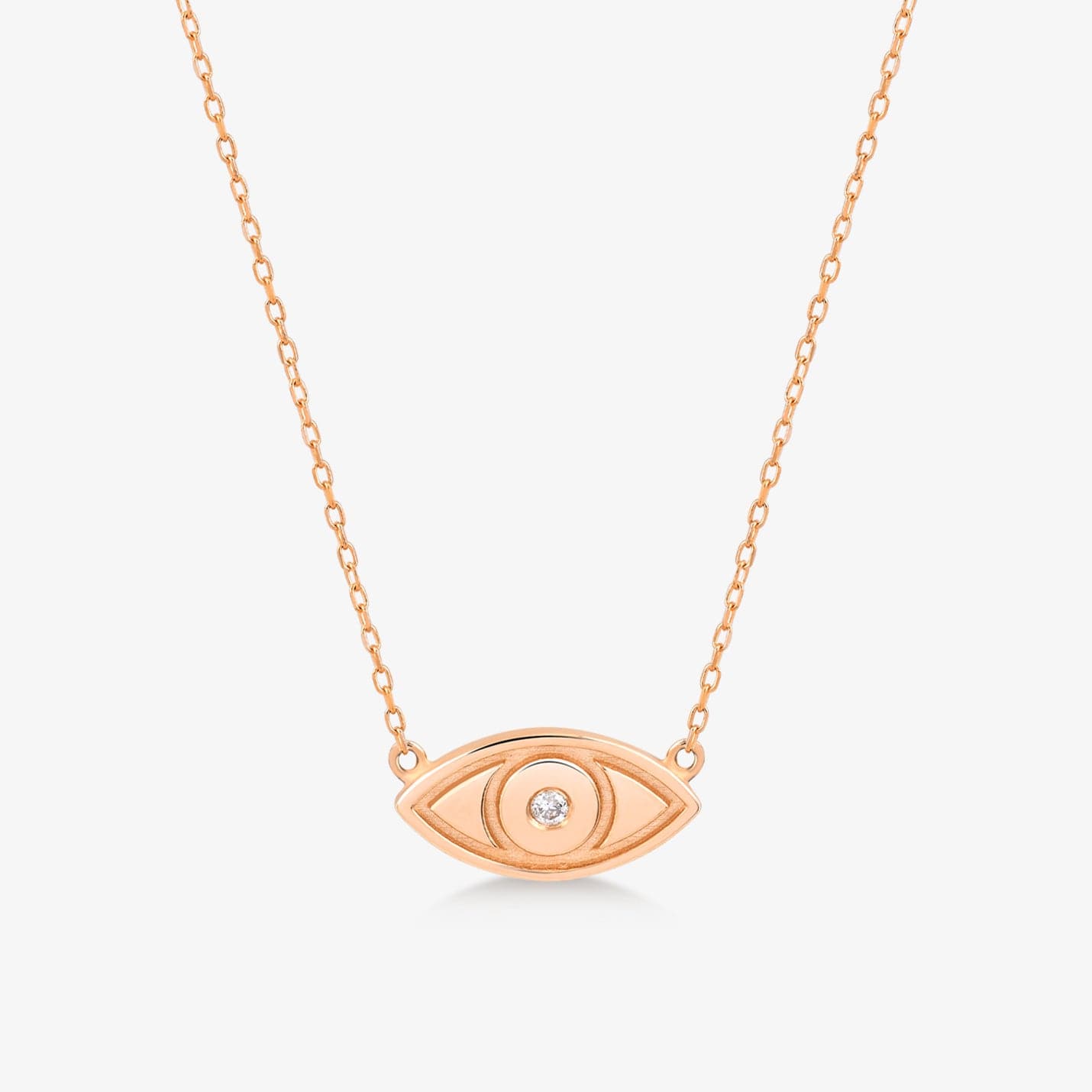 Diamond Evil Eye Necklace - 14K Solid Gold - Protection Necklace