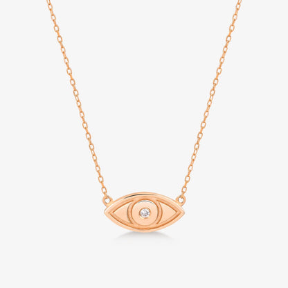 Diamond Evil Eye Necklace in 14K Solid Gold