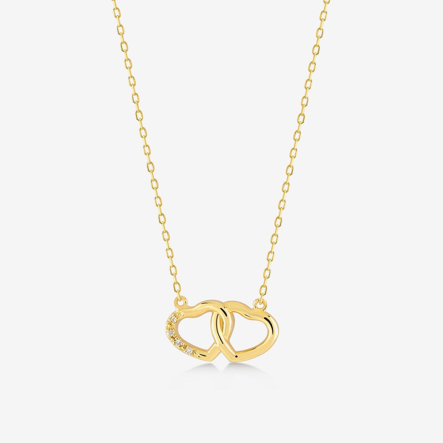 Diamond Interlocking Hearts Pendant Necklace in 14K Solid Gold