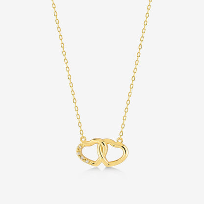 Diamond Interlocking Hearts Pendant Necklace in 14K Solid Gold