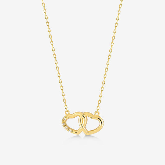 Diamond Interlocking Hearts Pendant Necklace in 14K Solid Gold