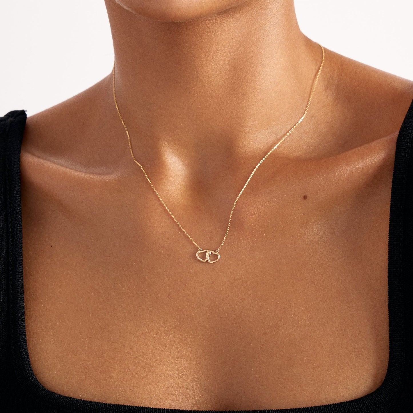 Diamond Interlocking Hearts Pendant Necklace in 14K Solid Gold