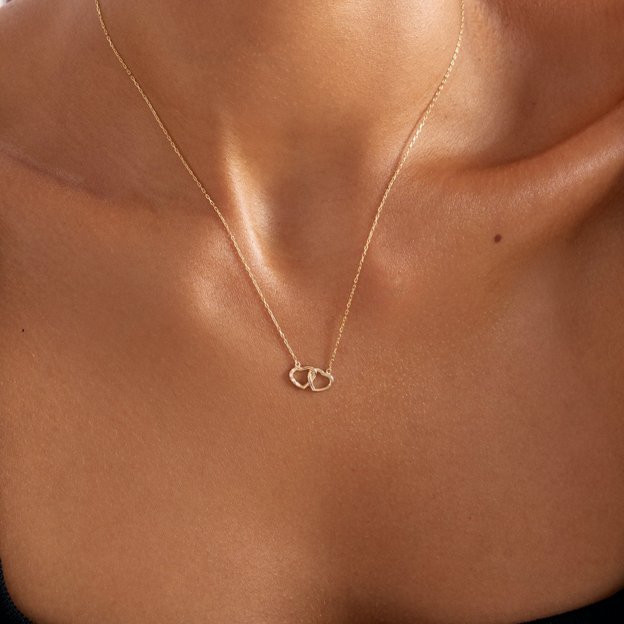 Diamond Interlocking Hearts Pendant Necklace